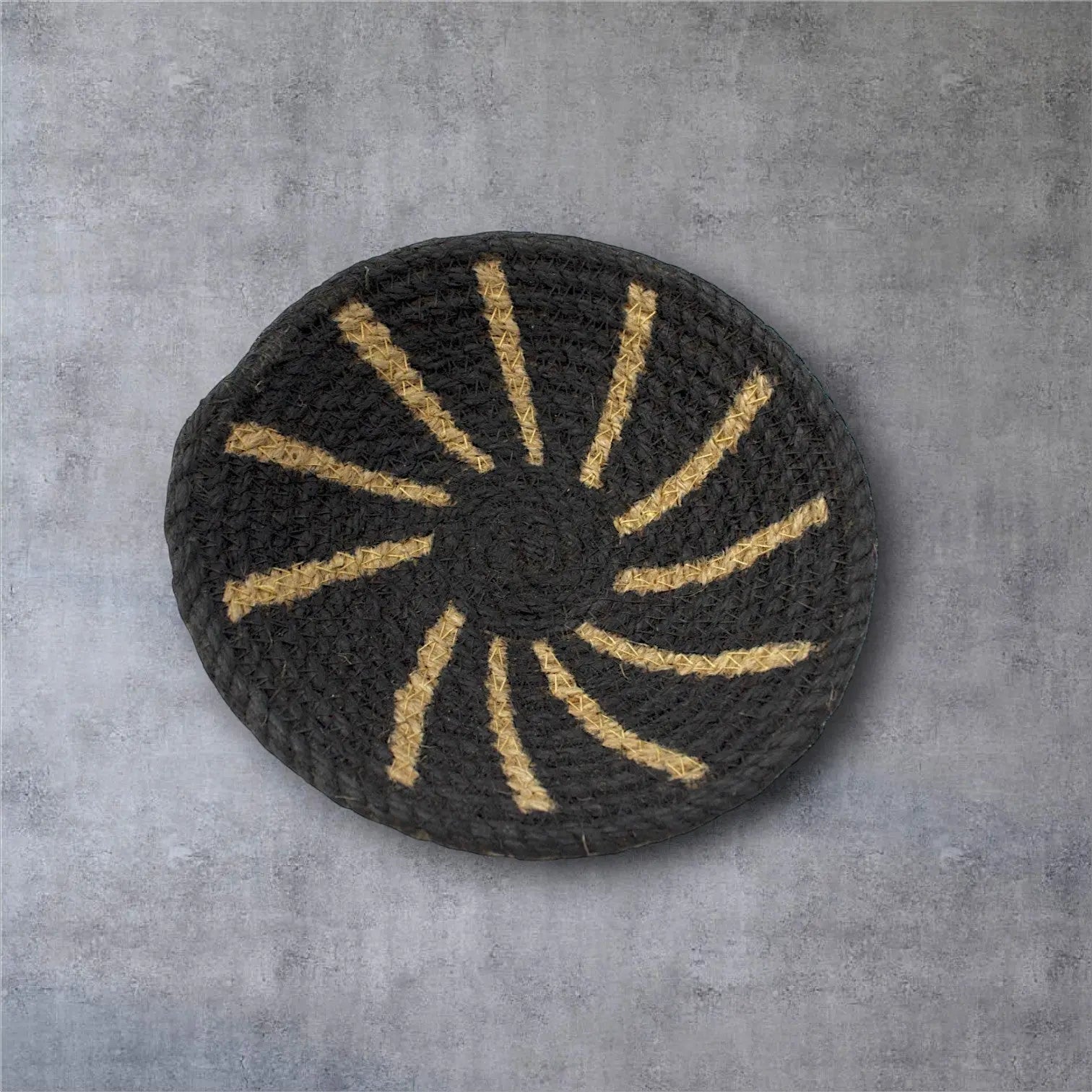Jute woven basket wall decor Black Set of 6 - IvyandEarth