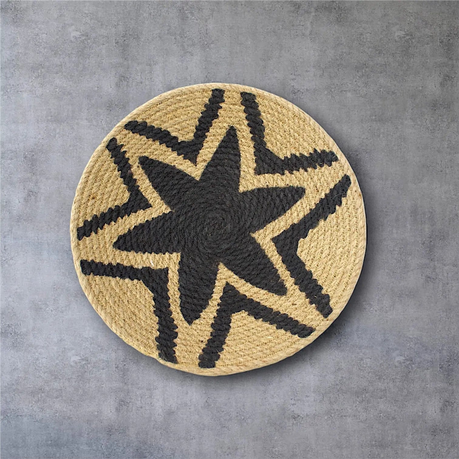 Jute woven basket wall decor Black Set of 6 - IvyandEarth