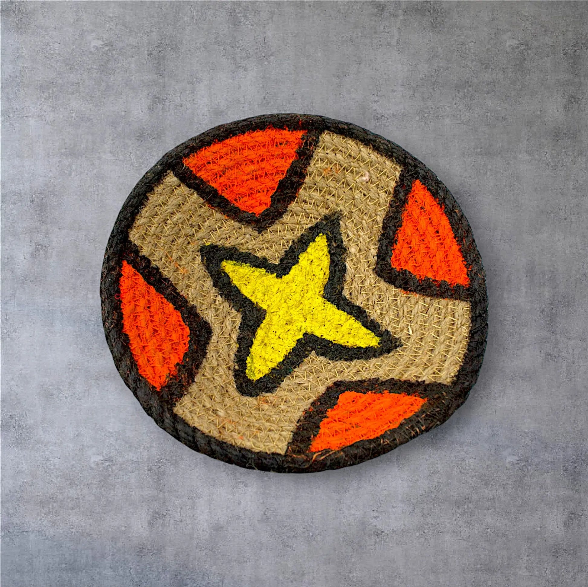 Jute woven basket wall decor Orange and Black Set of 7 - IvyandEarth