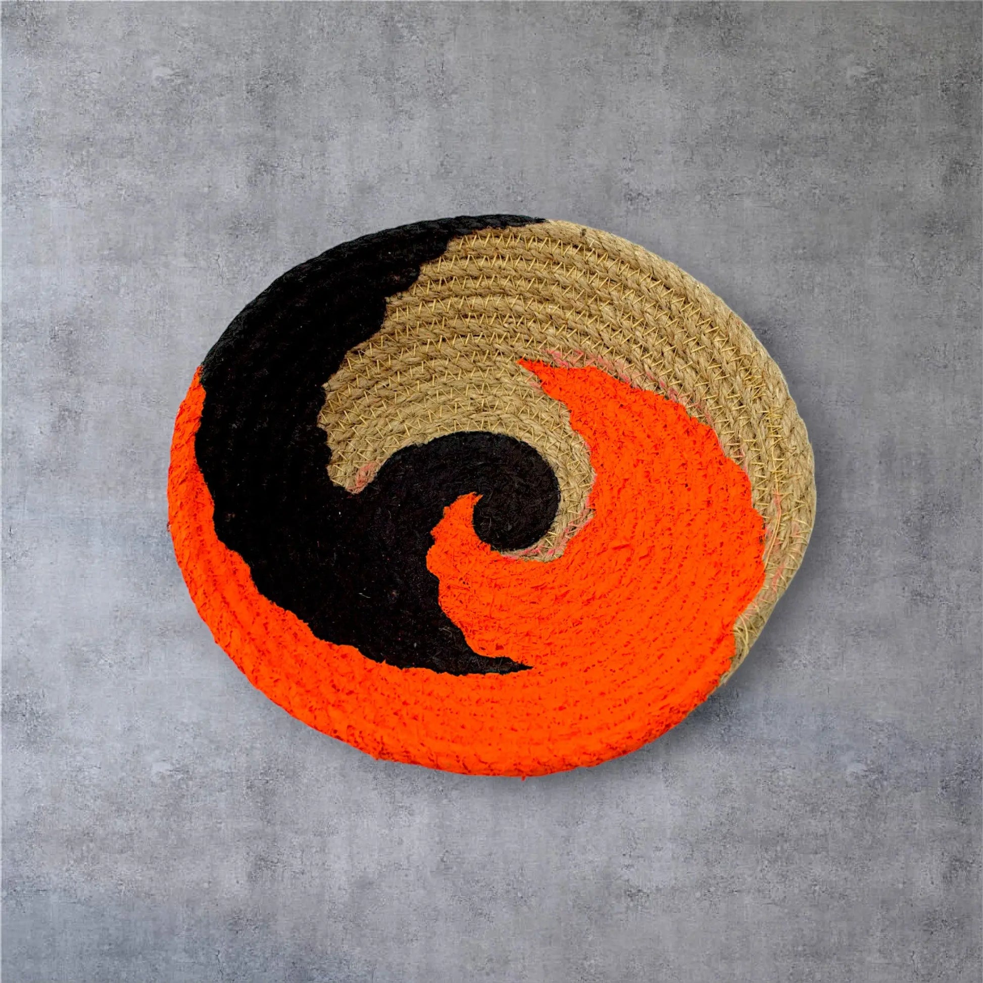Jute woven basket wall decor Orange and Black Set of 7 - IvyandEarth