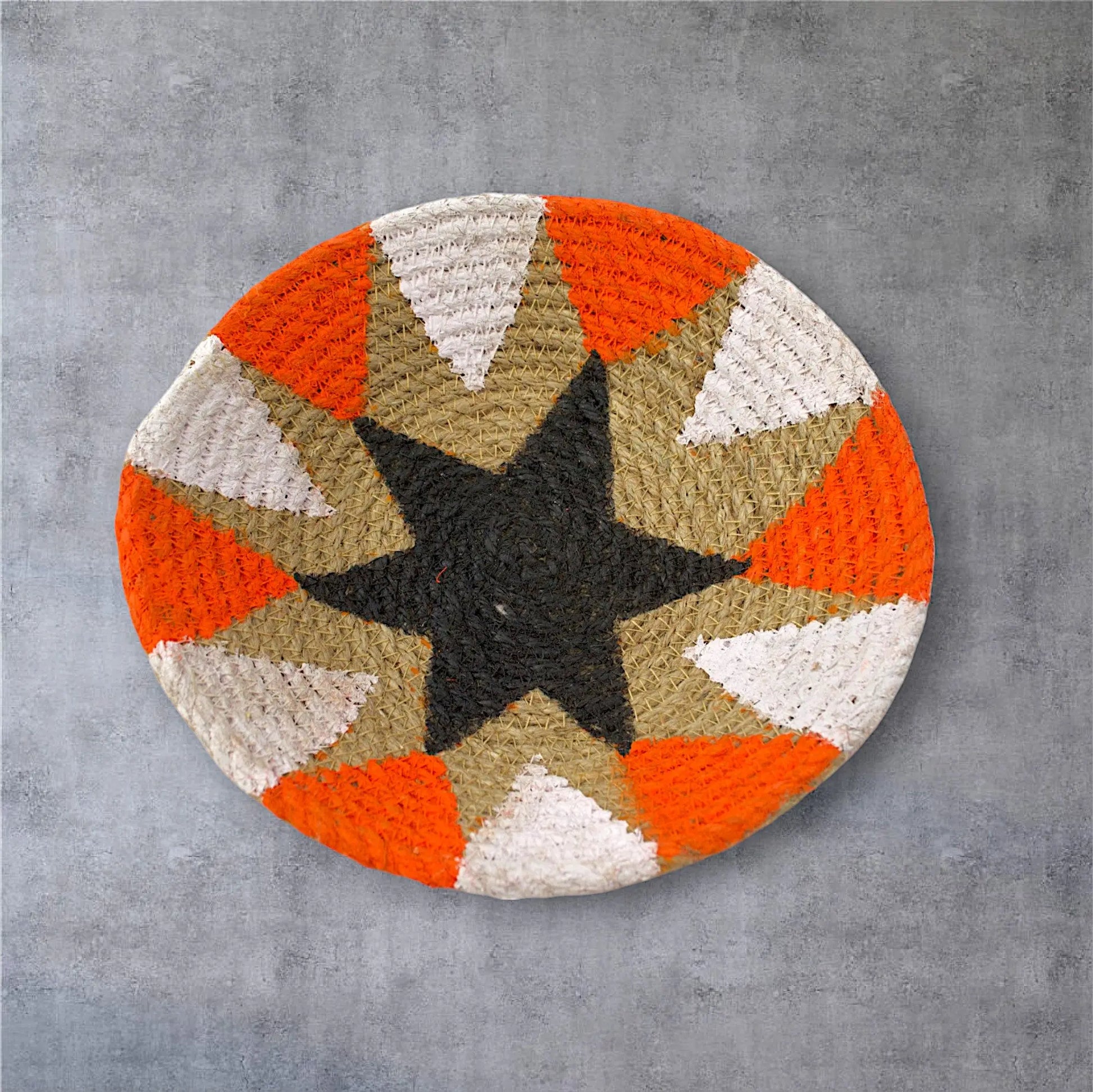 Jute woven basket wall decor Orange and Black Set of 7 - IvyandEarth
