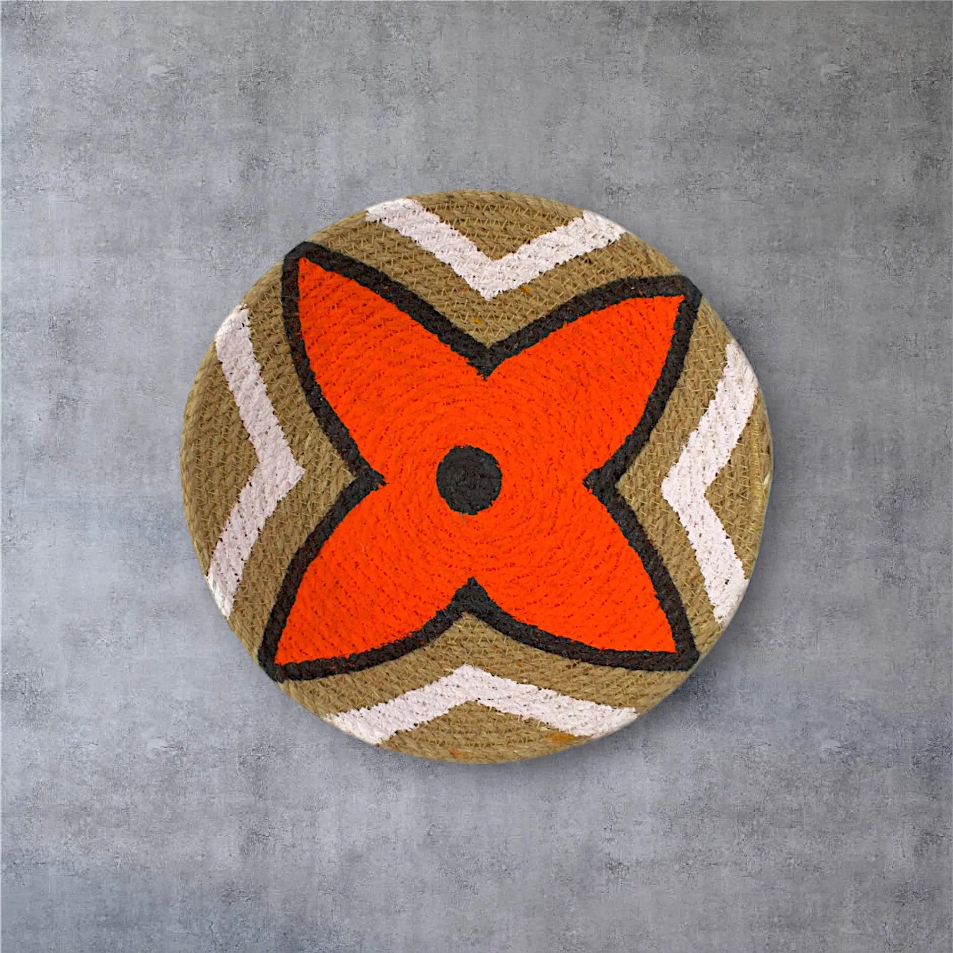 Jute woven basket wall decor Orange and Black Set of 7 - IvyandEarth