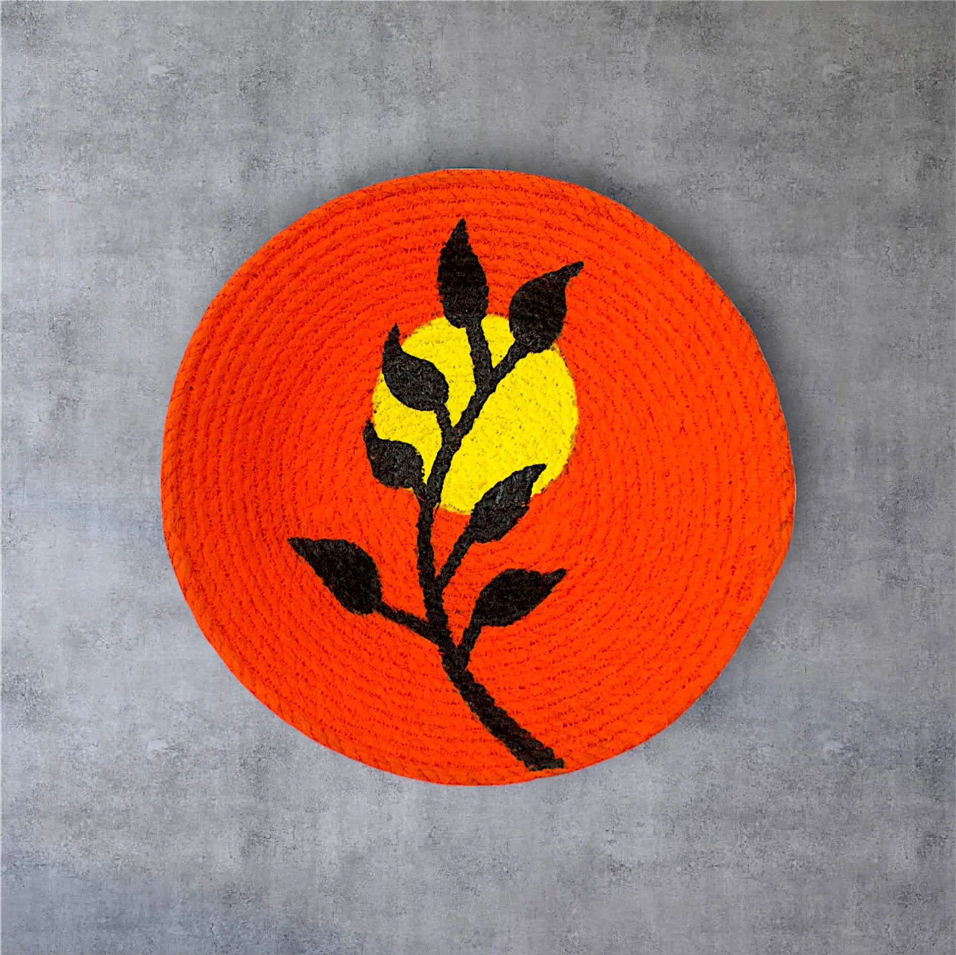Jute woven basket wall decor Orange and Black Set of 7 - IvyandEarth