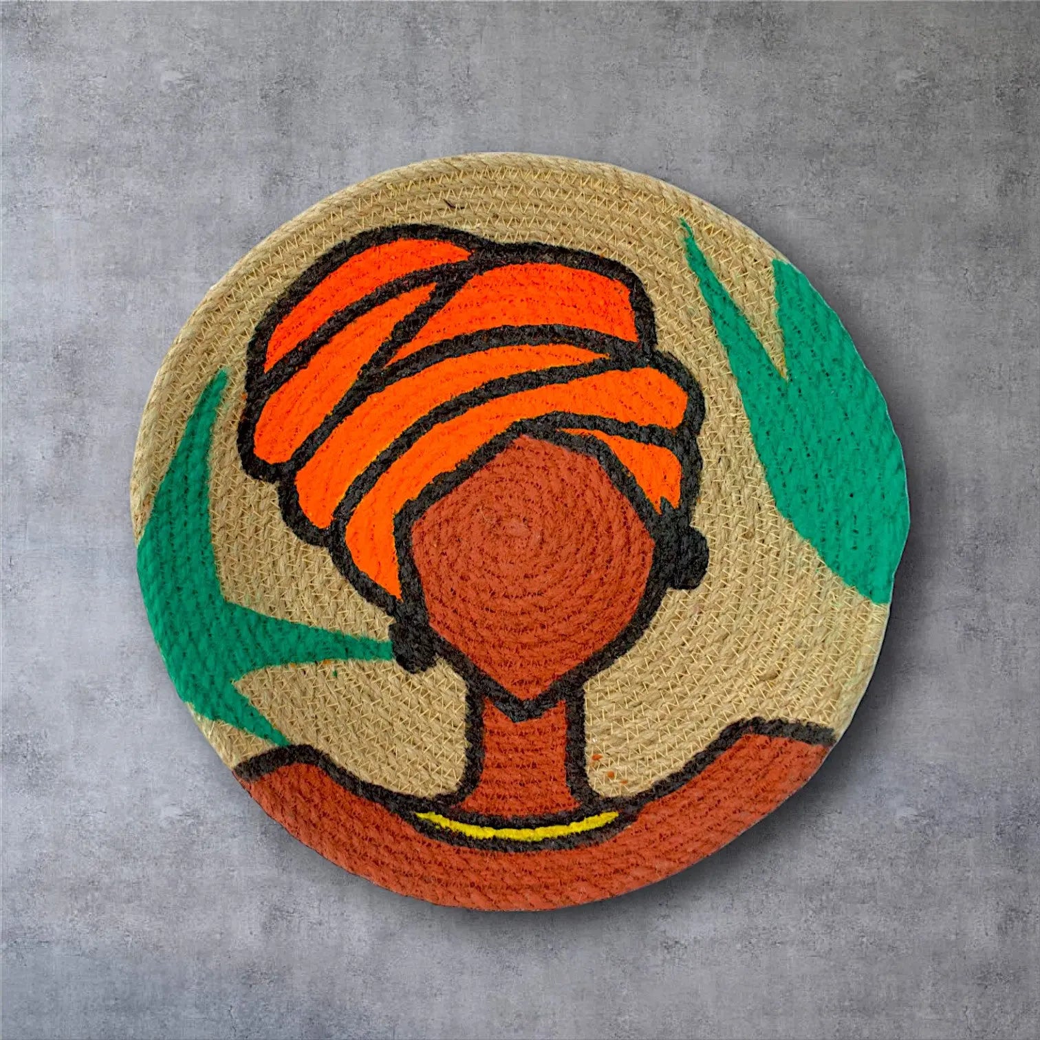 Jute woven basket wall decor Orange and Black Set of 7 - IvyandEarth